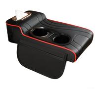 Accoudoir en cuir texturé avec distributeur de mouchoirs intégré et deux porte-gobelets pour une utilisation en véhicule (noir + rouge)