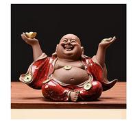 Accouplement Nouveau Chinois Zen Céramique Maitreya Salon Entrée Table Bouddha Statue Petit Ornement Figurine Assis Sculpture Décoration (Color : D)