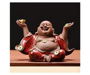 Accouplement Nouveau Chinois Zen Céramique Maitreya Salon Entrée Table Bouddha Statue Petit Ornement Figurine Assis Sculpture Décoration (Color : D)
