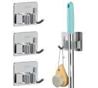 Accroche Balai Mural avec Crochet, 3 Pcs Inoxydable Porte Balais Mural Accroche Balai Mur al Sans Percer Auto-Adhésif Support Balais Mu ral pour Cuisine Garage Jardin Salle de Bain (Argent)
