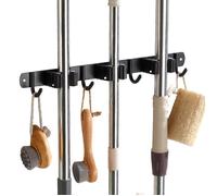 Accroche Balai Mural, Porte Balai Mural En Acier Inoxydable, Avec 3 Emplacements Et 4 Crochets, Pour Cuisine Jardin