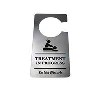 Accroche-porte en acrylique argenté «Treatment in Progress Do Not Disturb» Soin en cours - Ne pas déranger pour salon de coiffure, salon de massage, holistique, beauté, chiropractie, ostéopathie