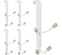 relaxdays Crochet de porte, lot de 5, scandinave, patères en fer & bois, chambre, H x L x P 19 x 9 x 8 cm, blanc/nature