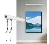 accroche tableau Rail à accrocher des tableaux avec poulie mobile, kit d’accrochage mural avec crochets pour expositions, rail de galerie pour musées(White 40" Rail,6.5′/2m Cord)