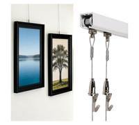 accroche tableau Support d'affichage mural pour œuvres d'art, Galerie, Bureau, Crochet à photo avec poulie, Rail flexible pour cadres photo domestiques(White 60" Rail,4.9'/1.5m Cord)