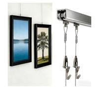 accroche tableau Support d'affichage mural pour œuvres d'art, Galerie, Bureau, Crochet à photo avec poulie, Rail flexible pour cadres photo domestiques(Silver 60" Rail,6.5′/2m Cord)