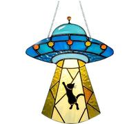 Accroches murales décoratives gén OVNI avec Un Ornement de Chat en Acrylique à Suspendre à Une fenêtre OVNI avec Un Chat Décoration Murale de Noël pour la Maison ou la Salle de séjour (Blue, 20x16cm)