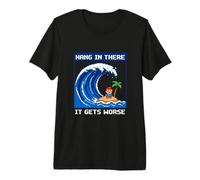 Accrochez-Vous, ça s'aggrave Pixel Ocean Wave Island Retro T-Shirt Haut de Gamme