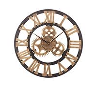 ACCSHINE Horloge Murale Engrenages Or Geante Bois Industrielle 45cm Pendule Murale Quartz Chiffres Romains Silencieuse pour Salon Bar Restaurant