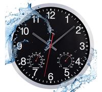 ACCSHINE Horloge Murale étanche extérieure de 30 cm avec Affichage de la température et de l'humidité, silencieuse, alimentée par Piles, pour Cuisine, Chambre, Salon, Salle de Bain, Piscine et Jardin