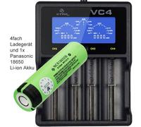 Accu Panasonic 18650 Li-Ion et chargeur rapide 4x Li-Ion