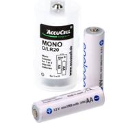 AccuCell Adaptateur D, Mono, LR20 et Panasonic eneloop 2-Pack BK-3MCDE/2BE Accu NiMH, Mignon, AA, HR06, 1.2V et 2000mAh