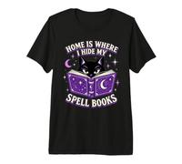 Accueil C'est là Que Je Cache Mes Livres de Sorts Black Cat Witchy Reader T-Shirt Haut de Gamme