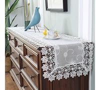 Accueil Linge De Table Chemin De Table Chemin de table de broderie de tissu de dentelle rectangulaire beige chemin de table de Mariage en dentelle vintage, chemins de table en dentelle florale blanche