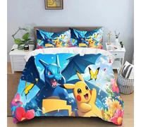 Accueil Pikachu Flame Dragon Parure De Lit Dessin Anime Enfants Taie D'oreiller Housse De Couette 2/3 Pieces Lit Double Lit King Size, Cadeau D'anniversaire.