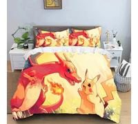 Accueil Pikachu Flame Dragon Parure De Lit Dessin Anime Enfants Taie D'oreiller Housse De Couette 2/3 Pieces Lit Double Lit King Size, Cadeau D'anniversaire.