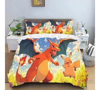Accueil Pikachu Flame Dragon Parure De Lit Dessin Anime Enfants Taie D'oreiller Housse De Couette 2/3 Pieces Lit Double Lit King Size, Cadeau D'anniversaire.