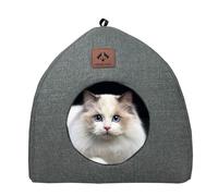 Accueil pour chatons respirant, lits pour chatons pour chats d'intérieur,Nid de chat avec panneau triangulaire 2 en 1 | Nid de chien en lin de petite taille semi-fermé toutes saisons avec