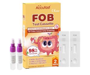 Accufast 2x Test rapide du côlon - Kits de test FOB Test de dépistage du cancer colorectal à domicile, Dépistage précoce du cancer colorectal, Test de sang occulte fécal en cassette pour auto-test