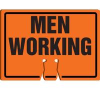 Accuform FBC754 Plastic Traffic Cone Top Warning Sign, Legend"Men Working", 10" Length x 14" Width x 0.060" Thickness, Black on Orange