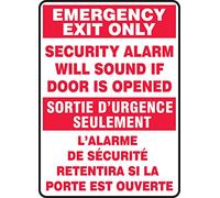Accuform FBMEXT566XT French Bilingual Legend"EMERGENCY EXIT ONLY SECURITY ALARM WILL SOUND IF DOOR IS" Sign, 14" Height, 10" Wide, 14" Length, 0.060" Thickness, Dura-Plastic, Red on White
