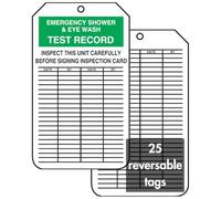 Accuform Legend MGT207PTP Lot de 25 étiquettes d'enregistrement d'inspection « Emergency Shower & Eye WASH Test Record », 14,6 cm de long x 8,3 cm de large x 0 cm d'épaisseur, plastique RP, vert/noir