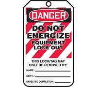 Accuform Lockout Tags, Pack of 5, Danger Do Not Energize Equipment Lock Out, US Made OSHA Compliant Tags, Tear & Water Resistant PF-Cardstock, 5.75"x 3.25", MLT416CTM