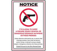 Accuform MACC547XV Panneau adhésif Dura-Vinyl Legend "Notice IT is Illegal to Carry A Firearm, Deadly Weapon" 45,7 cm de long x 30,5 cm de large x 0,0 cm d'épaisseur Rouge/noir sur blanc