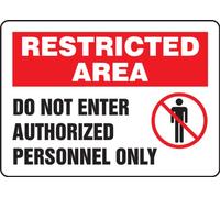 Accuform MADM409VS Adhesive Vinyl Safety Sign, Legend"Restricted Area DO NOT Enter Authorized Personnel ONLY" with Graphic, 7" Length x 10" Width x 0.004" Thickness, Red/Black on White