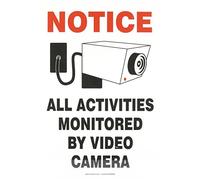 Accuform MASE809VA Aluminum Safety Sign, Legend"Notice All Activities Monitored by Video Camera" with Graphic, 14" Length x 10" Width, Red/Black on White