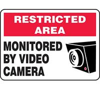 Accuform MASE903XT Legend"RESTRICTED AREA MONITORED BY VIDEO CAMERA" Sign, 10" Height, 14" Wide, 10" Length, 0.060" Thickness, Dura-Plastic, Red/Black on White