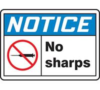 Accuform MBHZ803VA Aluminum Safety Sign, Legend"Notice NO Sharps" with Graphic, 10" Length x 14" Width, Blue/Black/Red on White