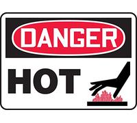 Accuform MCHL125XT Dura-Plastic Sign, Legend"DANGER Hot", 10" Length x 14" width x 0.060" Thickness, Red/black On White, 10" Height, 14" Wide, 10" Length, Dura-Plastic, 10" x 14"
