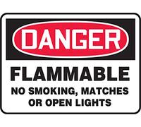 Accuform MCHL147VA Aluminum Sign, Legend"DANGER FLAMMABLE NO SMOKING, MATCHES OR OPEN LIGHTS", 7" Length x 10" Width x 0.040" Thickness, Red/Black on White