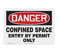 Accuform MCSP018VP Plastic Safety Sign, Legend"DANGER CONFINED SPACE ENTRY BY PERMIT ONLY", 10" Length x 14" Width x 0.055" Thickness, Red/Black on White