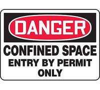 Accuform MCSP018XT Legend"DANGER CONFINED SPACE ENTER BY PERMIT ONLY" Sign, 10" Height, 14" Wide, 10" Length, 0.060" Thickness, Dura-Plastic, Red/Black on White