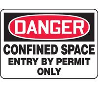 Accuform MCSP051VS Adhesive Vinyl Sign, Legend"DANGER CONFINED SPACE ENTRY BY PERMIT ONLY", 14" Length x 20" Width x 0.004" Thickness, Red/Black on White