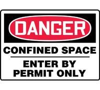 Accuform MCSP130VP Plastic Safety Sign, Legend"DANGER CONFINED SPACE - ENTER BY PERMIT ONLY", 7" Length x 10" Width x 0.055" Thickness, Red/Black on White