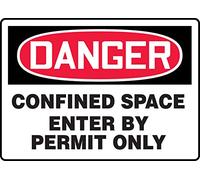 Accuform MCSP134XT Legend"DANGER CONFINED SPACE ENTER BY PERMIT ONLY" Sign, 10" Height, 14" Wide, 10" Length, 0.060" Thickness, Dura-Plastic, Red/Black on White