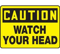 Accuform MECR605XV Adhesive Dura-Vinyl Sign, Legend"CAUTION WATCH YOUR HEAD", 10" Length x 14" Width x 0.006" Thickness, Black on Yellow