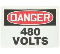 Accuform MELC059VS Adhesive Vinyl Safety Sign, Legend"Danger 480 Volts", 10" Length x 14" Width x 0.004" Thickness, Red/Black on White