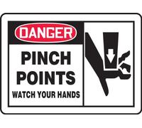 Accuform MEQM020VA Aluminum Sign, Legend"Danger Pinch Points Watch Your Hands", 10" Length x 14" Width, Red/Black on White