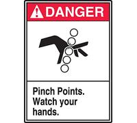 Accuform MEQM040XT Legend"DANGER PINCH POINTS WATCH YOUR HANDS" Sign, 14" Height, 10" Wide, 14" Length, 0.060" Thickness, Dura-Plastic, Red/Black on White