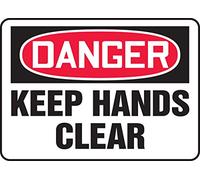 Accuform MEQM050XT Dura-Plastic Sign, Legend"DANGER Keep Hands clear", 10" Length x 14"Width x 0.060" Thickness, Red/black On White, 10" Height, 14" Wide, 10" Length, Dura-Plastic, 10" x 14"