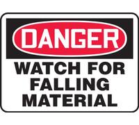 Accuform MEQM098VA Aluminum Safety Sign, Legend"Danger Watch for Falling Material", 10" Length x 14" Width, Red/Black on White