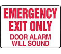 Accuform MEXT591VP Panneau de sécurité en plastique, « Emergency EXIT ONLY Door Alarm Will Sound », 17,8 cm de long x 25,4 cm de large x 0,1 cm d'épaisseur, rouge sur blanc