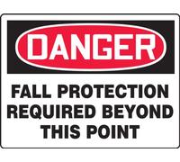 Accuform MFPR162XT Dura-Plastic BIG Sign, Legend"DANGER FALL PROTECTION REQUIRED BEYOND THIS POINT", 18" Length x 24" Width x 0.060" Thickness, Red/Black on White