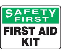Accuform MFSD900XV Plaque adhésive Dura-Vinyl Legend"Safety First FIRT AID KIT", 17,8 cm de long x 25,4 cm de large x 0,0 cm d'épaisseur, noir/vert sur blanc