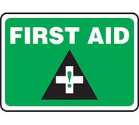 Accuform MFSD957VA Panneau de sécurité en aluminium, légende « First Aid » avec graphique, 25,4 cm de long x 35,6 cm de large, blanc/noir sur vert