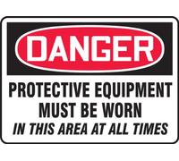 Accuform MPPE018XV Plaque adhésive Dura-Vinyl - Légende « Danger Protective Equipment Must Be Wear in This Area at » - 17,8 cm de long x 25,4 cm de large x 0,0 cm d'épaisseur, rouge/noir sur blanc